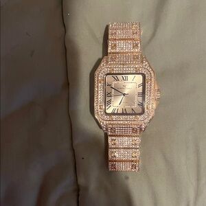 Rose Gold Pavé Men's Watch with Roman Dial